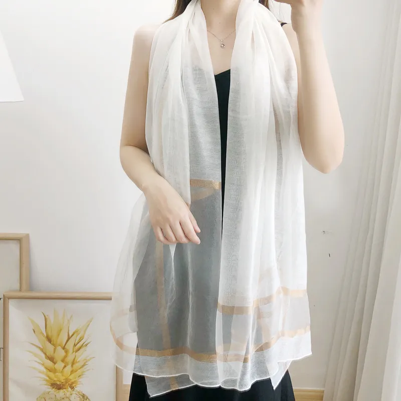Silk wool long scarf shawl - White