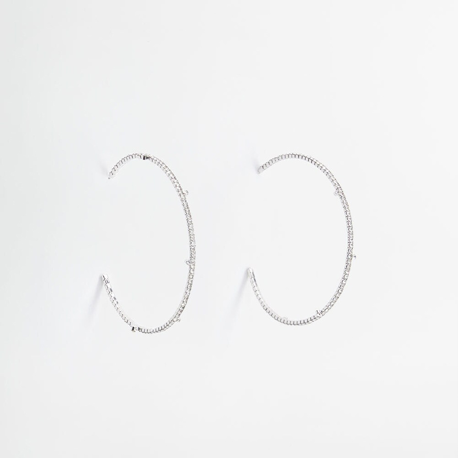 Exaggerated C-shaped full diamond earrings