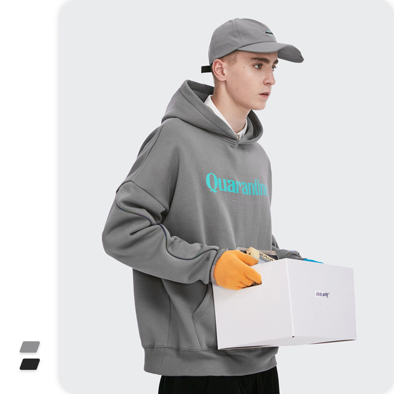 Street English print hooded plus fleece sweater