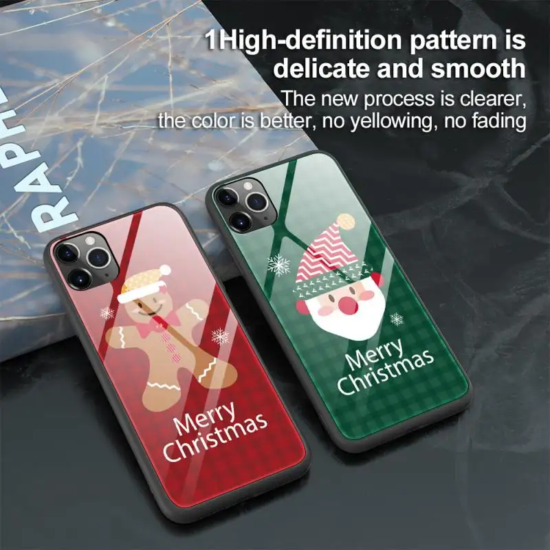 Tempered Glass Protective Cover Christmas Phone Case
