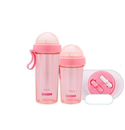 New 420 / 600ml Portable double straw plastic separated Sport drink water beverage bottle