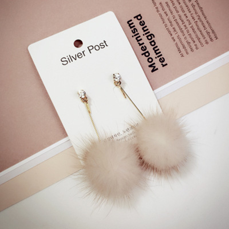 Diamond Mink Hair Ball Earrings