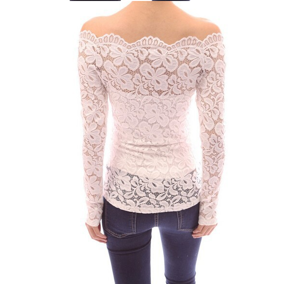 Sexy Word Collar Long Sleeve Lace Shirt
