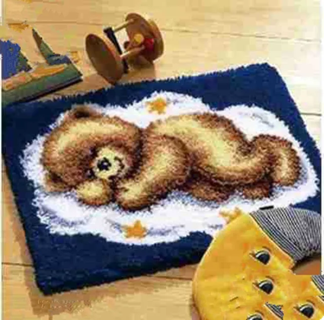 Cross stitch Crochet Wool printed carpet Blue - Shop at LoveMi