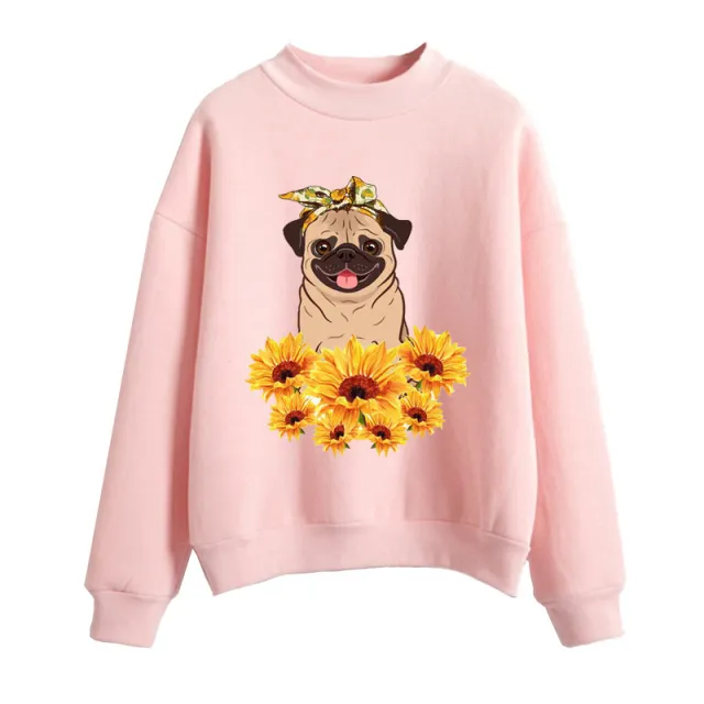 Pug sunflower print sweatshirt Pink - Shop at LoveMi
