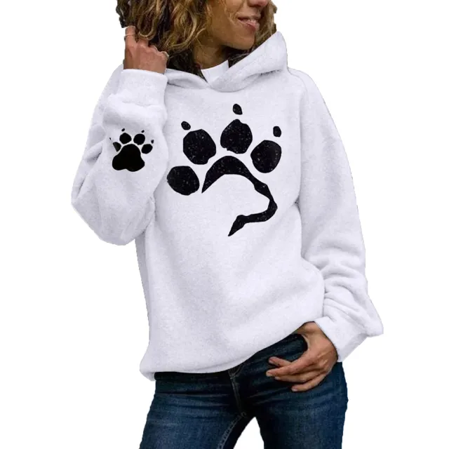 Printed cat paw casual sweater White - Shop at LoveMi