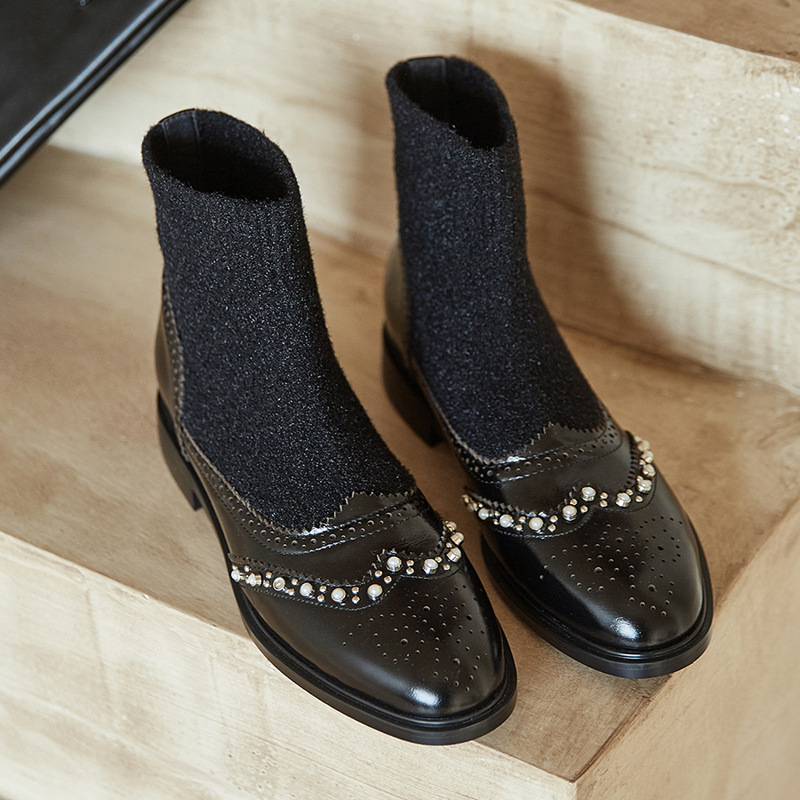Fashion pearl college style was thin women's boots