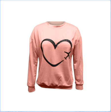 Autumn sweater heart-shaped airplane printed Sweatshirt women's top