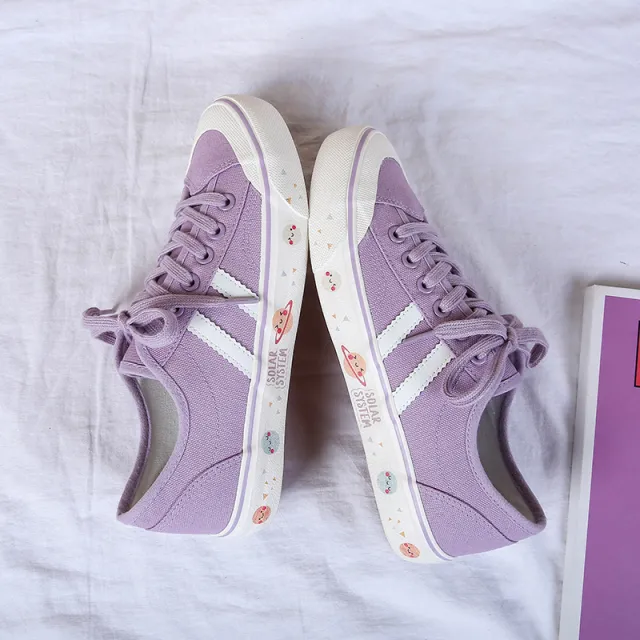 Low cut canvas shoes female starry sky printing all match Purple - Shop at LoveMi