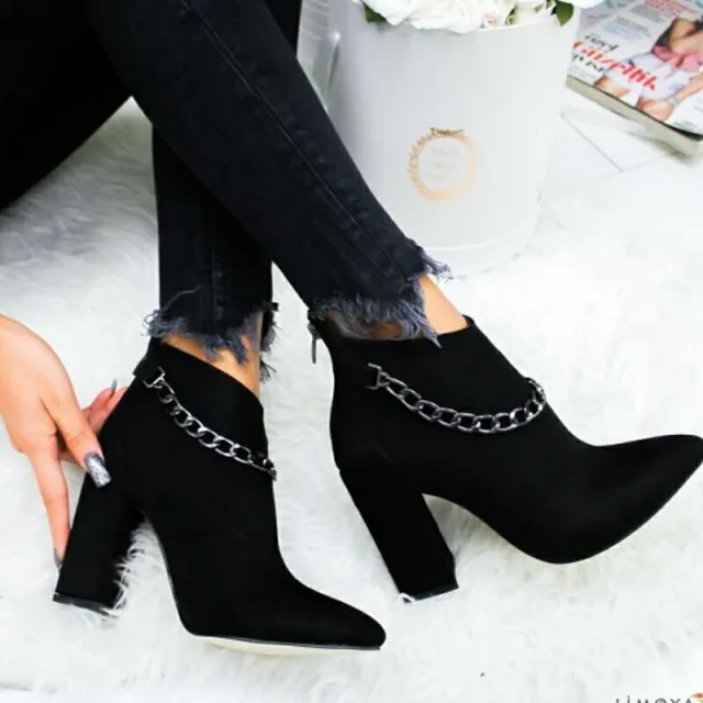 Pointed high heel short boots women autumn and winter Black - Shop at LoveMi