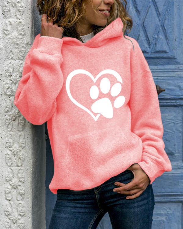 Printed round neck hooded sweater Pink - Shop at LoveMi