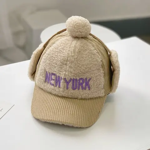 Corduroy Color Matching Children's Embroidered Warm Cap
