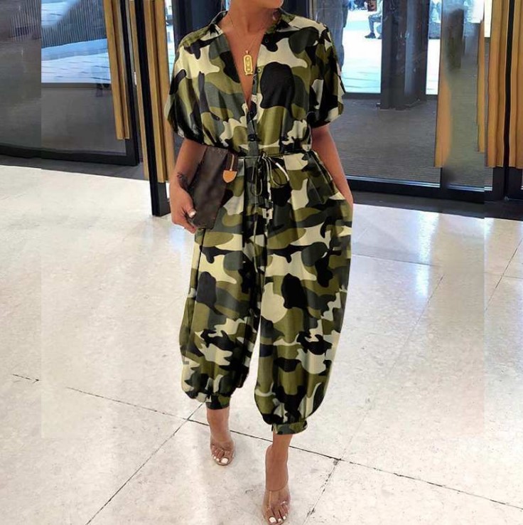 Short sleeve button Jumpsuit Green - Shop at LoveMi