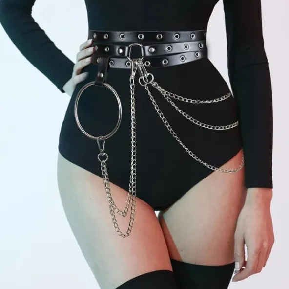 Punk style concave waist chain Black - Shop at LoveMi