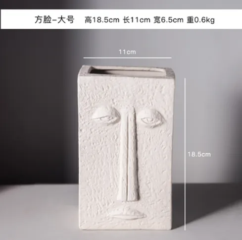 Nordic Style Modern Face Mask Ceramic Vase Home Decoration Flower Vases Head Matte Table Flower Vase for Wedding Decoration Prop Square - Shop at LoveMi
