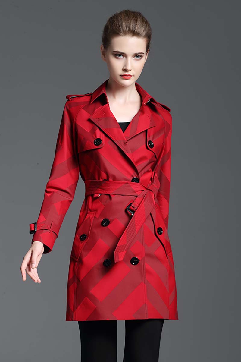 Plaid waterproof windbreaker coat Wine Red - Shop at LoveMi