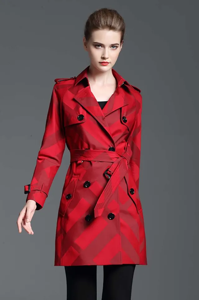 Plaid waterproof windbreaker coat Wine Red - Shop at LoveMi