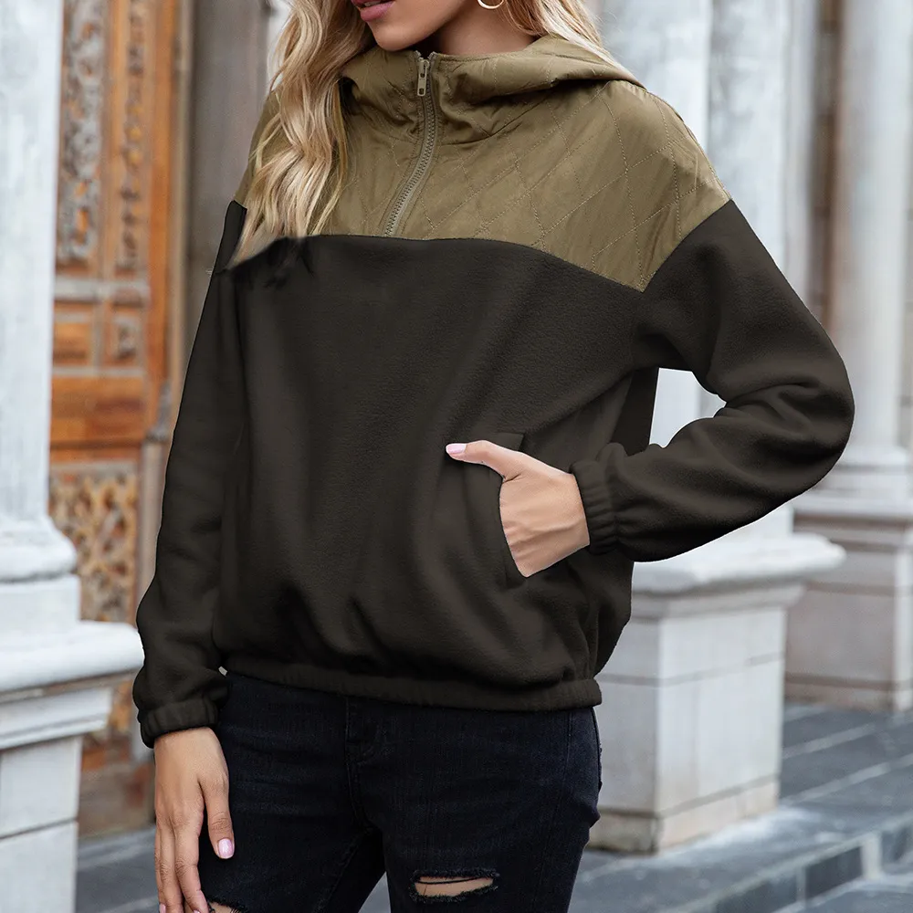 Loose plush sweater with pullover hood - Coffee