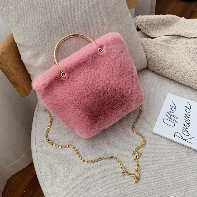 Fashion chain Plush straddle shoulder bag Pink - Shop at LoveMi