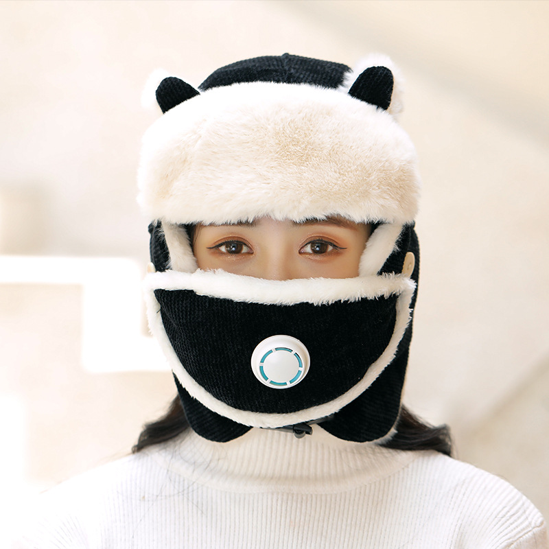 Simple Anti fog Girl Bomber Hats Caps Women Russian Trapper Hat Trooper Earflap Black - Shop at LoveMi