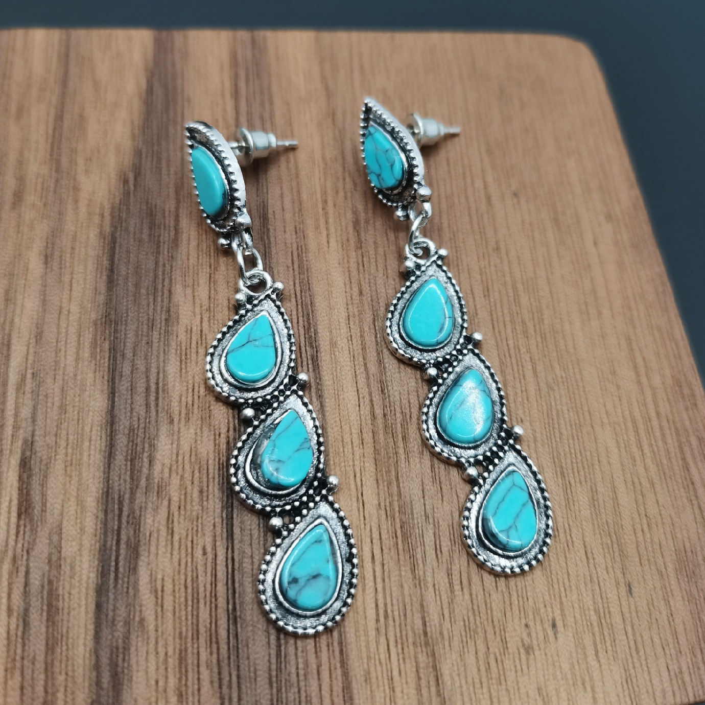 Creative tree leaf turquoise earrings jewelry