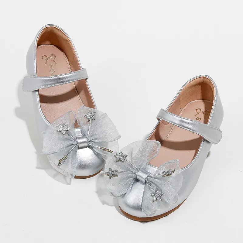 Girls New Soft Bottom Big Children's Princess Shoes - Silver