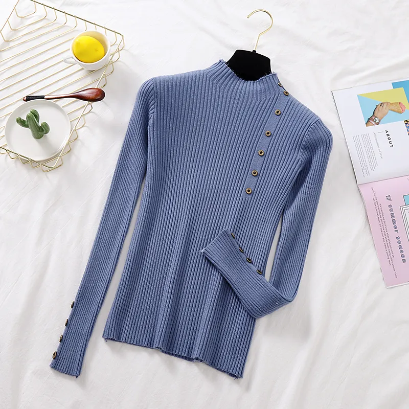 Half turtleneck sweater women's outer wear new autumn and winter - Blue