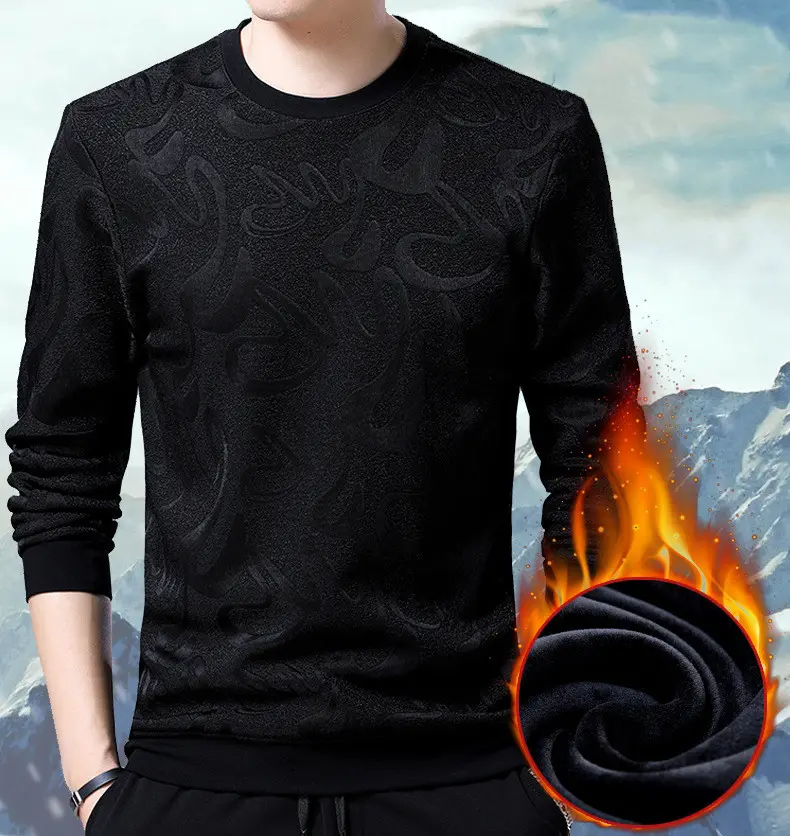 Men's plus fleece sweater warm t-shirt