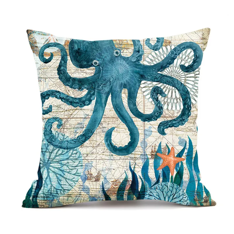 Cushion Covers Sea Turtle Printed Throw Pillow Cases For Home Decor Sofa Chair Seat - Octopus