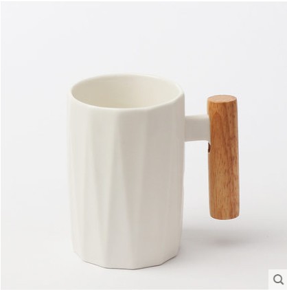 Simple Nordic style mug with solid color wooden handle Twill White - Shop at LoveMi