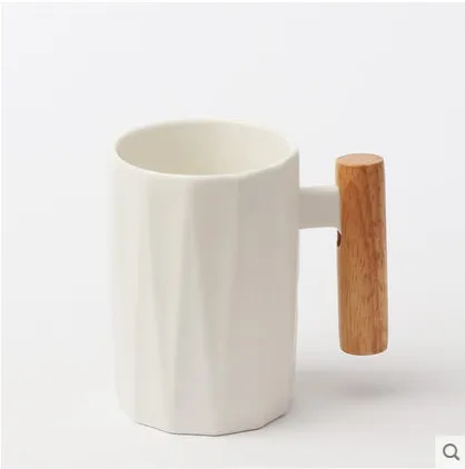 Simple Nordic style mug with solid color wooden handle Twill White - Shop at LoveMi
