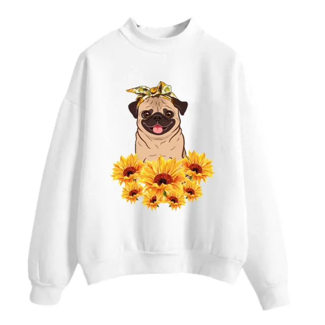 Pug sunflower print sweatshirt White - Shop at LoveMi