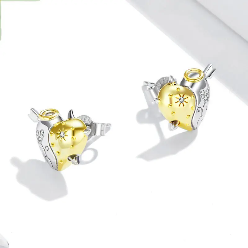Angel and devil S925 pure silver earrings
