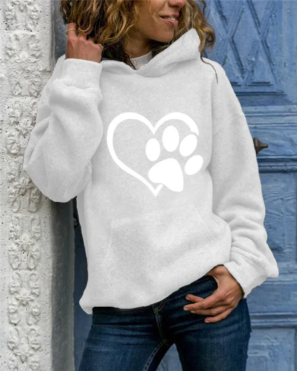 Printed round neck hooded sweater White - Shop at LoveMi