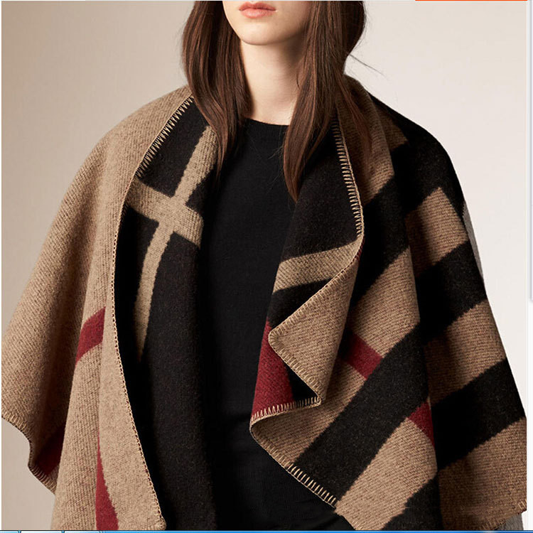 New color-blocking checkered cashmere cloak