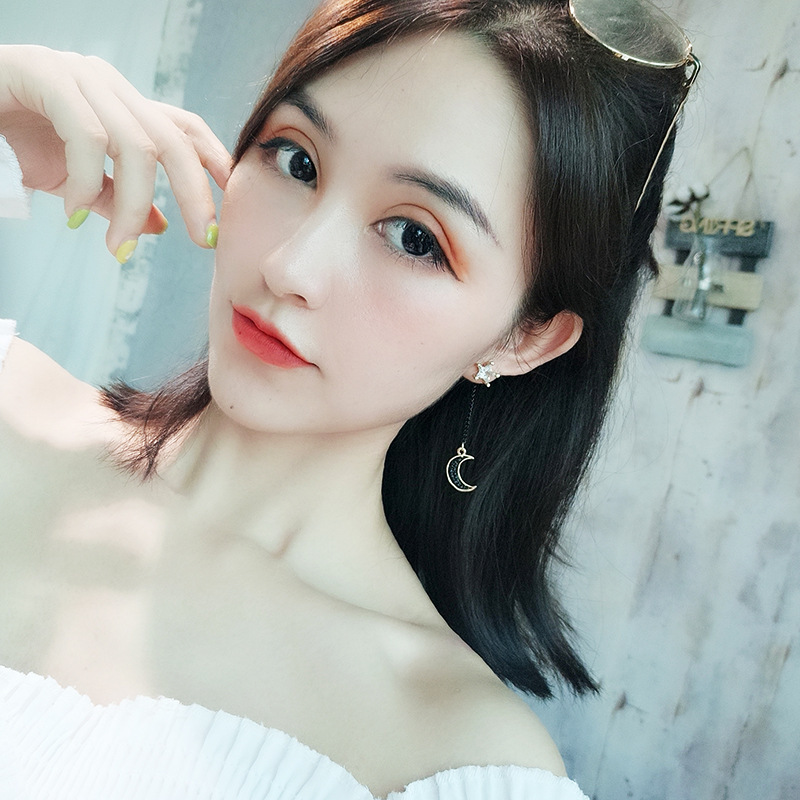 Star Moon Zircon Planet Long Earrings