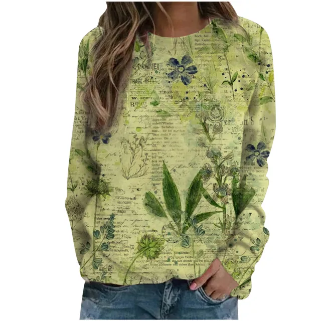 European and American autumn print long sleeve T shirt Green - Shop at LoveMi