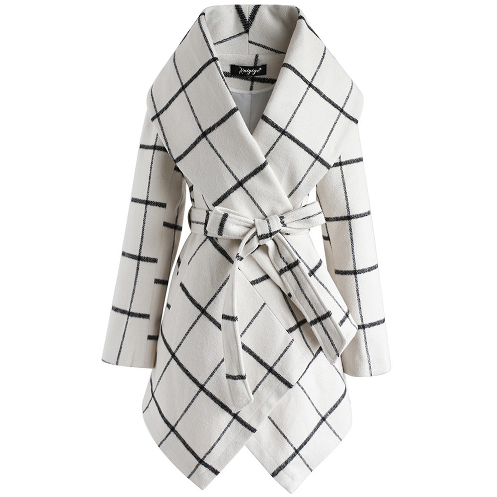 Lace up Plaid mid length top women's coat White - Shop at LoveMi