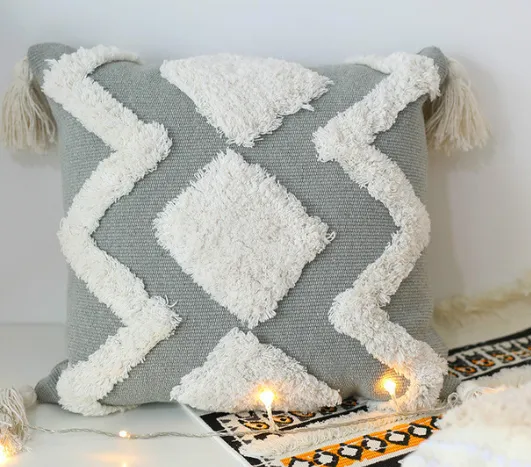 45x45cm cojines decorativos para sofa Morocco geometric black and white tufted tassel pillowcase christmas pillow case 1 - Shop at LoveMi