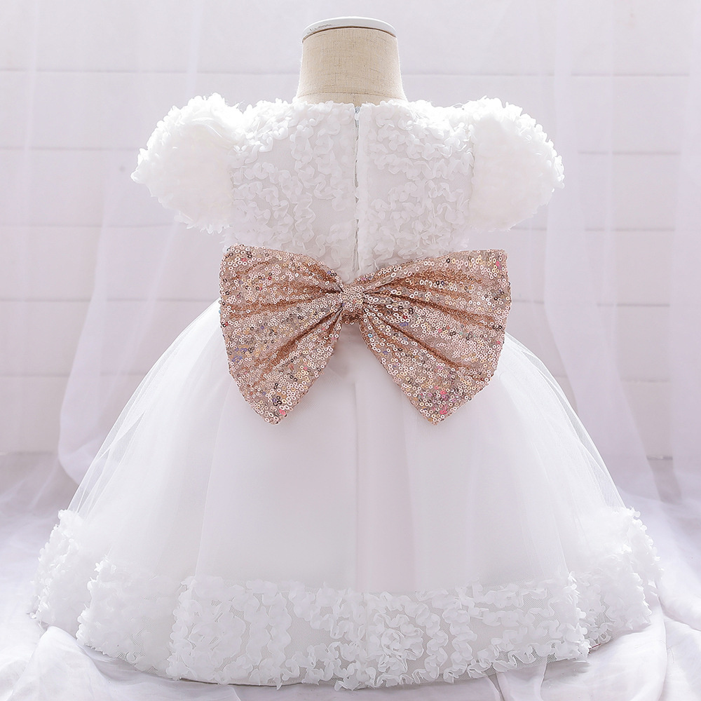 Flower sequin bow wash dress one year old clothes