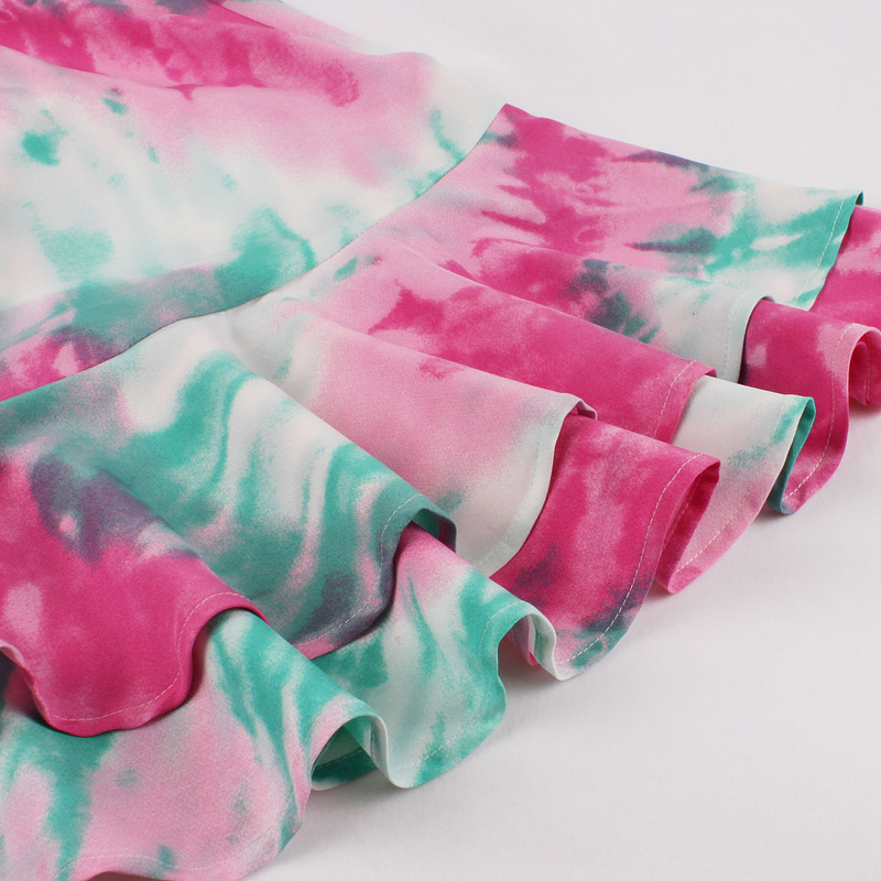 Temperament tie-dye contrast color lapel ruffle dress