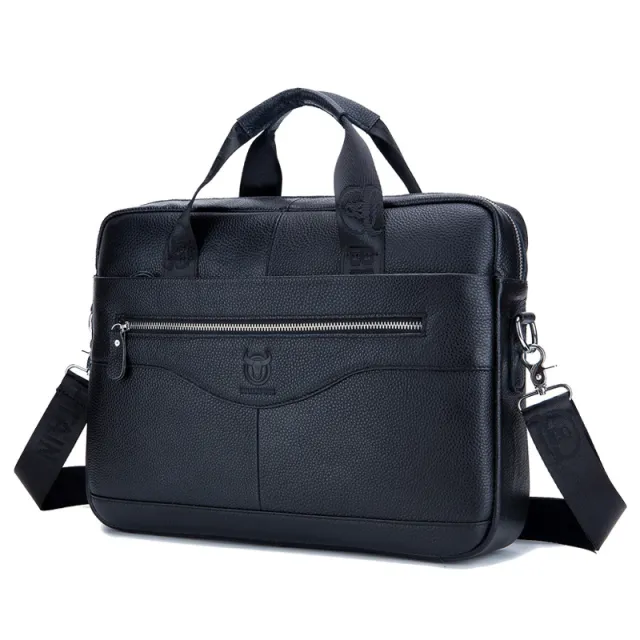 First layer cowhide multifunctional briefcase Black - Shop at LoveMi