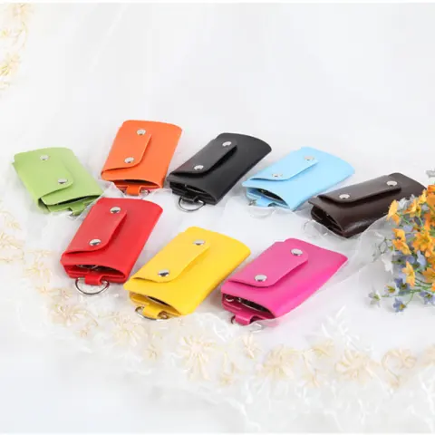 Color Button Leather Key Case