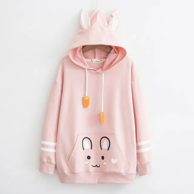 Rabbit carrot Hooded Sweater Pink - Shop at LoveMi