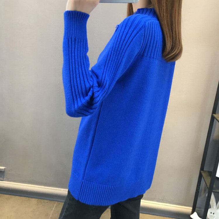 Half high collar padded warm pullover sweater