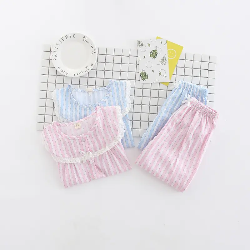 Children's home clothes striped lace