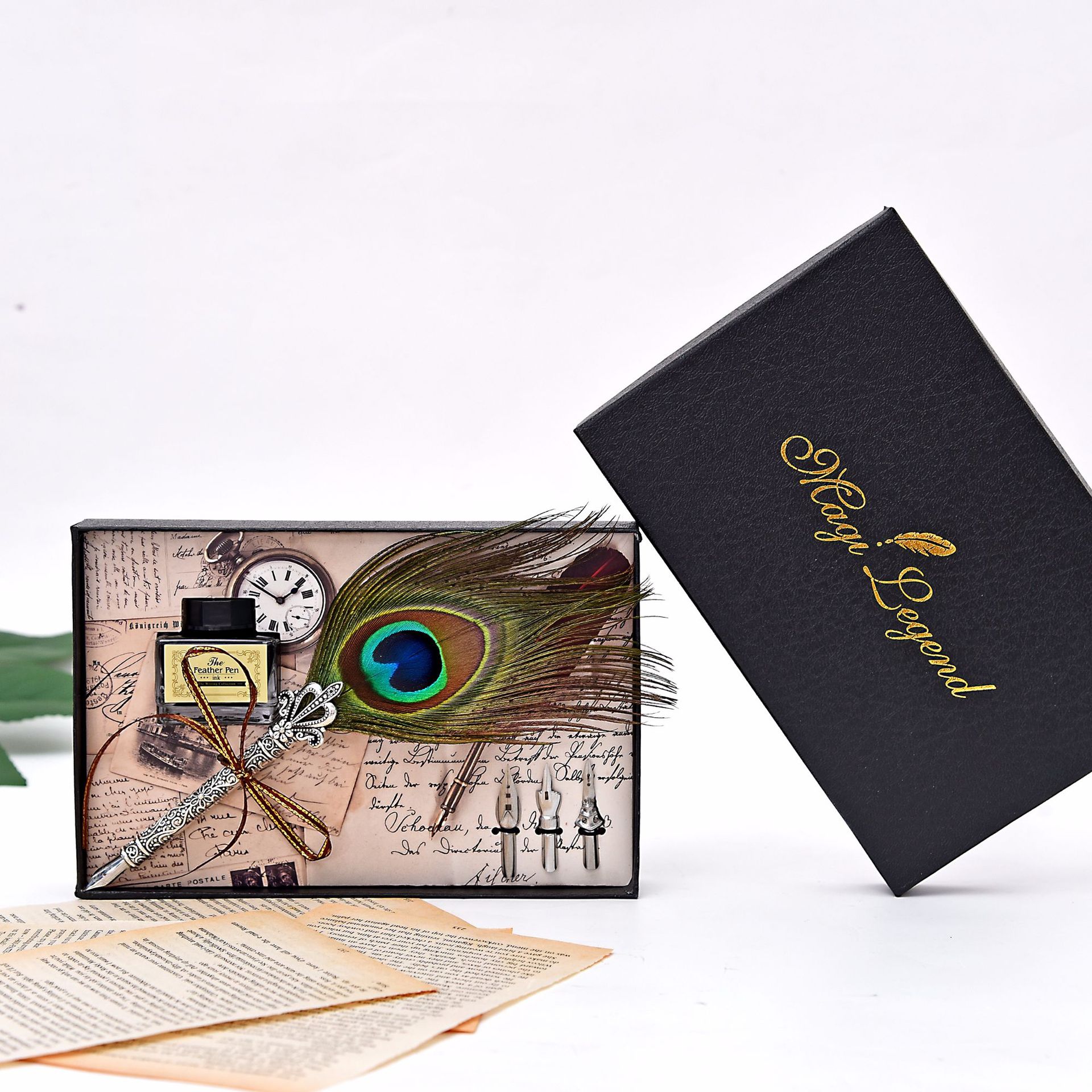 Vintage Feather Pen Peacock Feather Pen Set