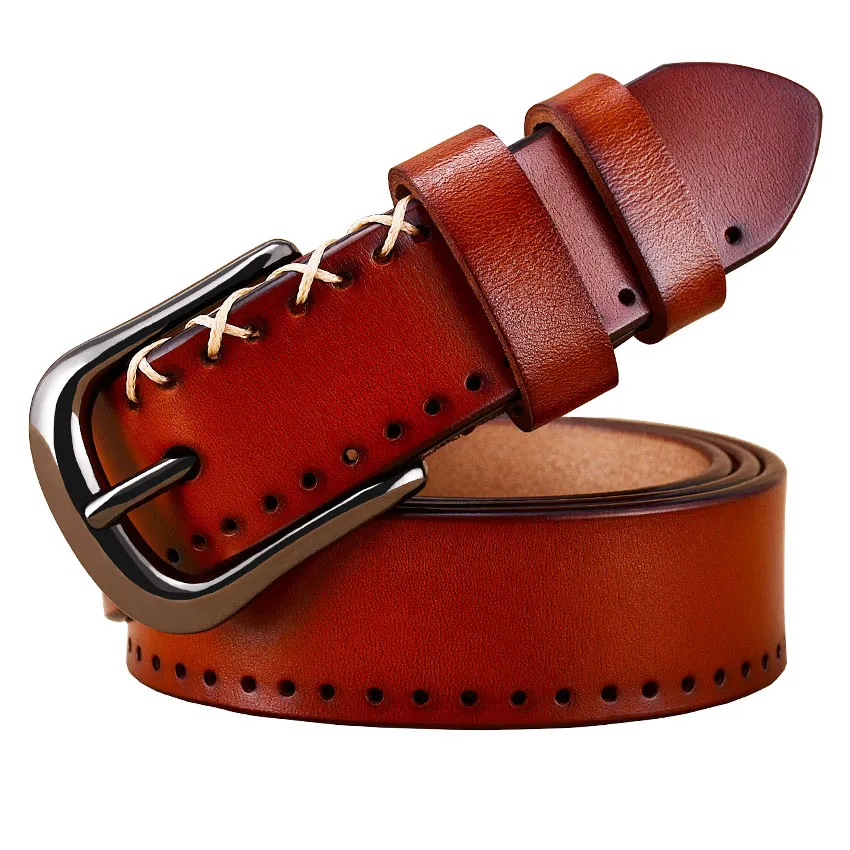 Ladies leather buckle leather belt - Red