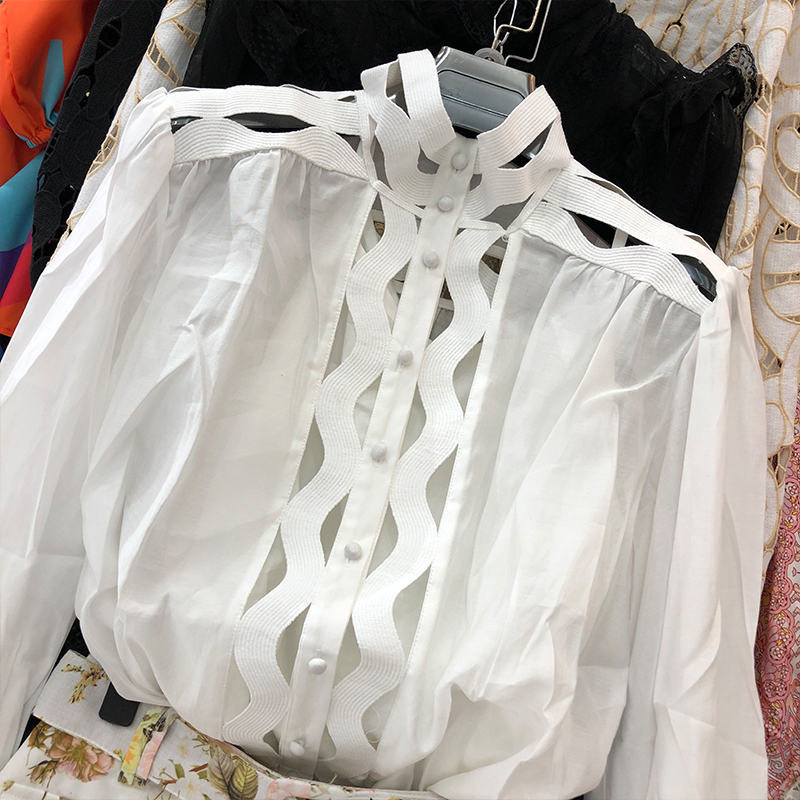 Women's Hollow Long Sleeve Shirt + Printed Suit Shorts Hot Pants 2-piece Set