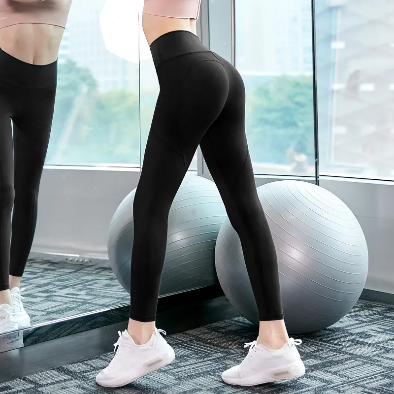 High waist hip-lift tight pocket yoga pants - Black